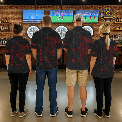 Black And Red Funny Skeleton Darts Polo & 1/4 Zip Custom Darts Shirt For Women Darts Team Jersey TDM5800