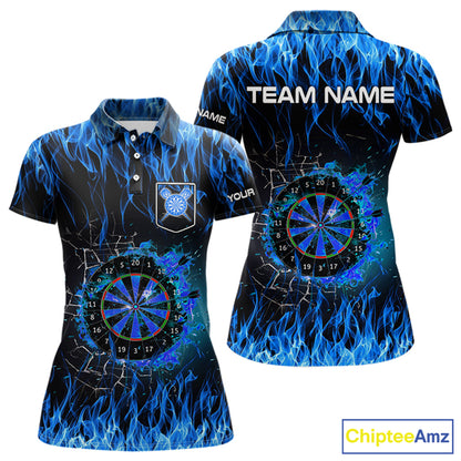 Blue Flaming Dart Shirt With Pocket Option For Women Custom Dart Team Jersey TDM3791