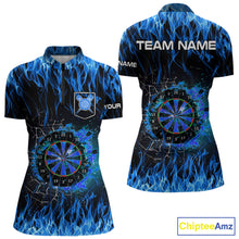 Load image into Gallery viewer, Blue Flaming Dart Shirt With Pocket Option For Women Custom Dart Team Jersey TDM3791