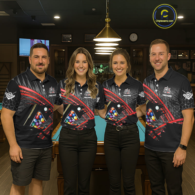 Personalized Billiard Shirts For Women Custom 8 Ball Pool Team Jersey Polo & 1/4 Zip | Red TDM6172