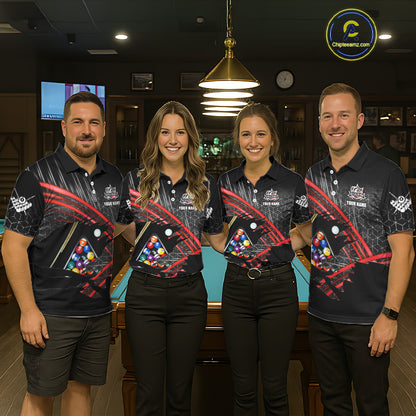 Personalized Billiard Shirts For Women Custom 8 Ball Pool Team Jersey Polo & 1/4 Zip | Red TDM6172