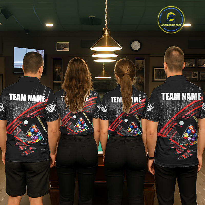 Personalized Billiard Shirts For Women Custom 8 Ball Pool Team Jersey Polo & 1/4 Zip | Red TDM6172