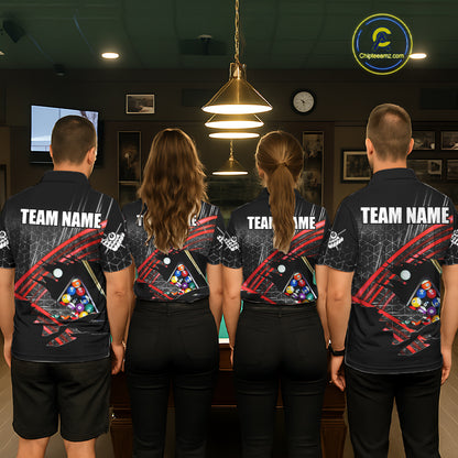 Personalized Billiard Shirts For Women Custom 8 Ball Pool Team Jersey Polo & 1/4 Zip | Red TDM6172