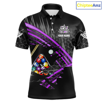 Personalized Billiard Shirts For Men Custom 8 Ball Pool Team Jersey Polo & 1/4 Zip | Purple TDM6173