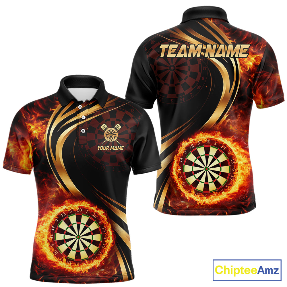 Personalized Fire Flame Darts Shirt For Men Custom Golden Darts Team Jersey Polo & 1/4 Zip TDM6174