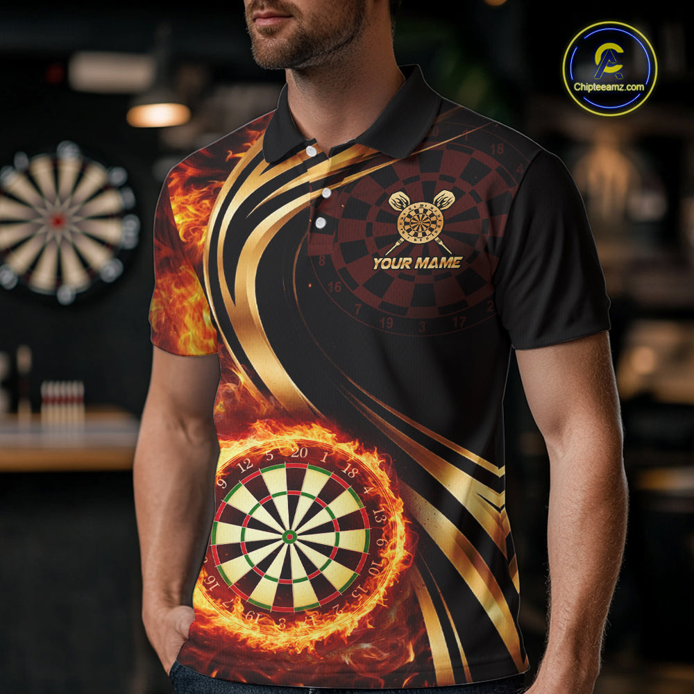 Personalized Fire Flame Darts Shirt For Men Custom Golden Darts Team Jersey Polo & 1/4 Zip TDM6174