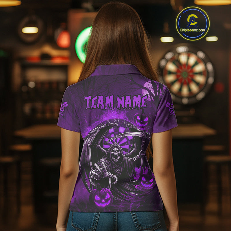 Funny Purple Grim Reaper Halloween Darts Shirt For Women Custom Darts Jersey Team Polo & Quarter Zip TDM4667