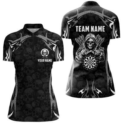 Black Grey Grim Reaper Skull Pattern Custom Darts Shirts For Women,  Darts Team Jerseys TDM2594