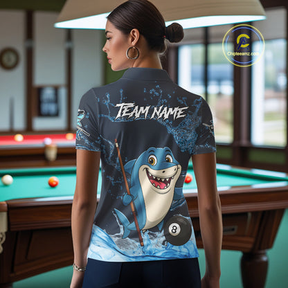 Blue Funny Shark 8 Ball Pool Billiard Shirt For Women Custom Billiard Team Jersey Polo & 1/4 Zip TDM4871