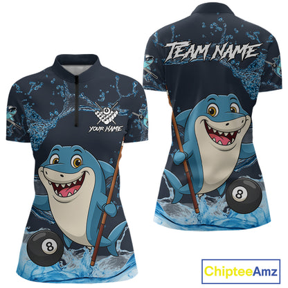 Blue Funny Shark 8 Ball Pool Billiard Shirt For Women Custom Billiard Team Jersey Polo & 1/4 Zip TDM4871