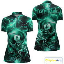 Load image into Gallery viewer, Turquoise Grim Reaper 8 Ball Women's Billiard Shirt Custom Thunder Lightning Pool Team Jersey TDM4872