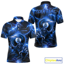 Load image into Gallery viewer, Personalized Blue Grim Reaper 8 Ball Men's Billiard Shirt Custom Thunder Lightning Pool Team Jersey TDM4873
