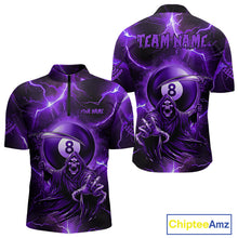 Load image into Gallery viewer, Purple Grim Reaper 8 Ball Men's Billiard Shirt Custom Thunder Lightning Halloween Pool Team Jersey TDM4874