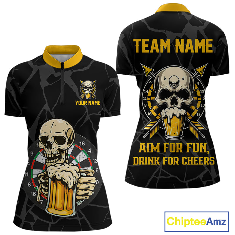 Funny Darts And Beer Aim For Fun Drink For Cheer Custom Skull Dart Shirt For Women, Dart Team Jersey TDM4878