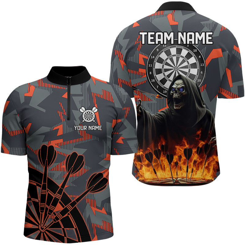 Personalized Grim Reaper Fire Camo Dart Shirts For Men Custom Camouflage Darts League Jerseys TDM3072