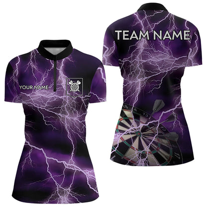 Thunder Lightning Purple Darts Shirt With Pocket For Women Custom Dart Jersey TDM3315
