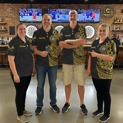 Personalized Yellow Tribal Darts Polo & Quarter Zip Custom Dart Shirts For Men Dart Jerseys TDM5568