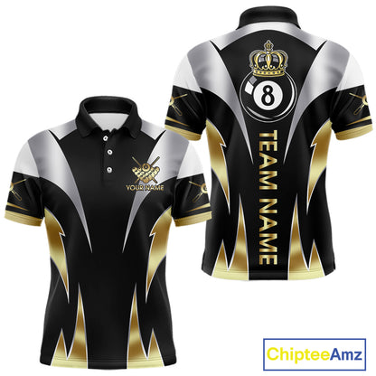 Personalized Crown 8 Ball Billiard Shirt For Men Custom Billiard Tournament Pool Team Jersey |Gold TDM5571