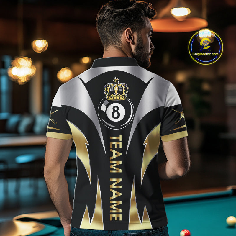 Personalized Crown 8 Ball Billiard Shirt For Men Custom Billiard Tournament Pool Team Jersey |Gold TDM5571