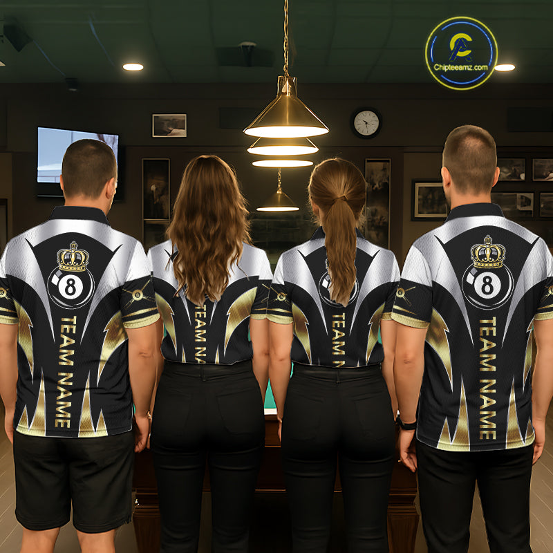 Personalized Crown 8 Ball Billiard Shirt For Men Custom Billiard Tournament Pool Team Jersey |Gold TDM5571