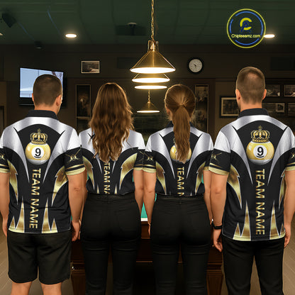Personalized Crown 9 Ball Billiard Shirt For Men Custom Billiard Tournament Pool Team Jersey |Gold TDM5572