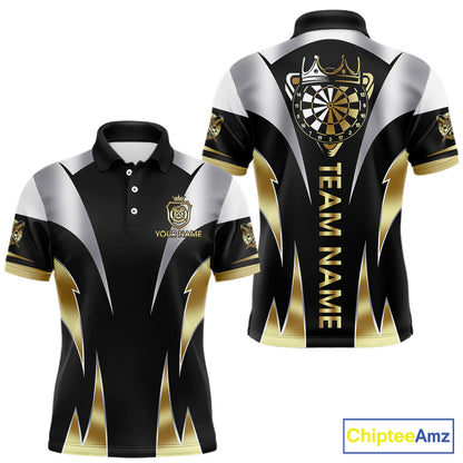 Personalized Crown Darts Shirt For Men Custom Darts Tournament Jersey Team Polo & 1/4 Zip |Gold TDM5573