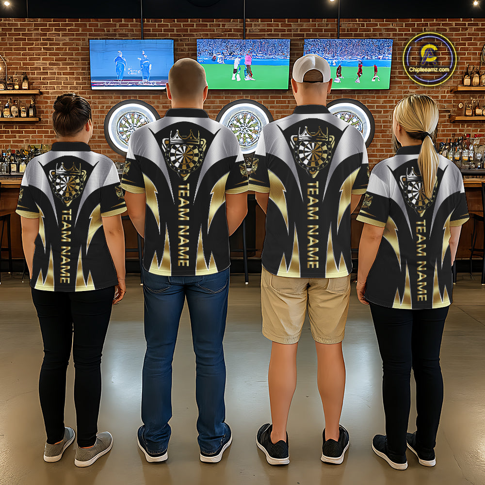 Personalized Crown Darts Shirt For Men Custom Darts Tournament Jersey Team Polo & 1/4 Zip |Gold TDM5573