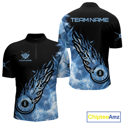 Black And Blue Flaming Icy 8 Ball Pool Billiard Shirt For Men Custom Billiard Team Jersey TDM5808