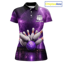Load image into Gallery viewer, Custom Eagle Thunder Lightning Purple Bowling Shirt For Women, Bowling Team Jersey Polo &amp; 1/4 Zip TDM6188