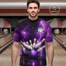 Load image into Gallery viewer, Custom Eagle Thunder Lightning Purple Bowling Shirt For Men, Bowling Team Jersey Polo &amp; 1/4 Zip TDM6188