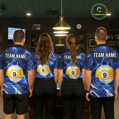 Blue Lightning Billiard Jersey For Women Custom 8 Ball 9 Ball Pool Billiard Shirt Team Polo, 1/4 Zip TDM6413