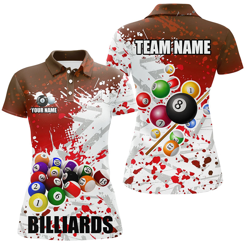 Personalized Red Billiard Balls Paint Splash Women Billiard Shirts, 3D Billiard Jerseys Attire TDM1692