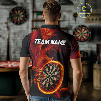 Red Flaming Dartboard Shirt For Men Custom Fire Darts Jersey Polo & Quarter Zip Team Uniform TDM4675