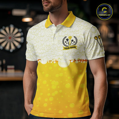 Personalized Yellow Funny Darts And Beer Men Dart Shirts, Drinking Darts Team Jerseys, Dart Gifts TDM2609