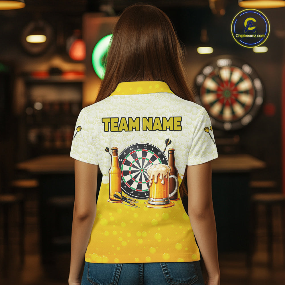 Personalized Yellow Funny Darts And Beer Women Dart Shirts, Drinking Darts Team Jerseys, Dart Gifts TDM2609