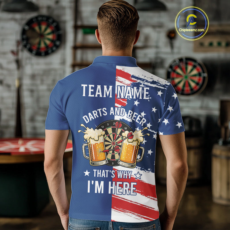 Darts And Beer That's Why I'm Here Funny Dart Shirt For Men Custom Patriotic US Flag Dart Jersey TDM4888