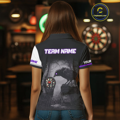 Personalized Raven Darts Shirt For Women Custom Black And Purple Gothic Darts Team Jersey TDM5092