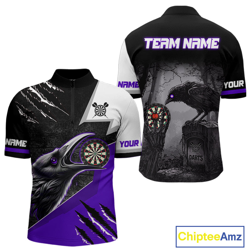 Personalized Raven Darts Shirt For Men Custom Black And Purple Gothic Darts Team Jersey TDM5092