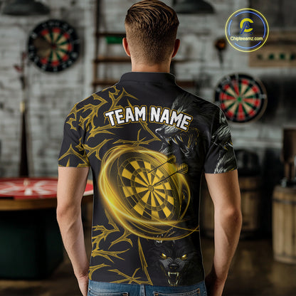 Personalized Wolf Dart Shirts For Men Custom Lights Dartboard Darts Team Jerseys |Gold TDM5094