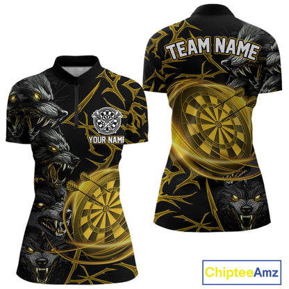 Personalized Wolf Dart Shirts For Women Custom Lights Dartboard Darts Team Jerseys |Gold TDM5094