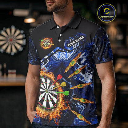 Personalized Blue Dartboard Fire Marble Darts Shirt For Men Custom Dart Team Jersey Polo & 1/4 Zip TDM5096