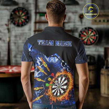 Personalized Blue Dartboard Fire Marble Darts Shirt For Men Custom Dart Team Jersey Polo & 1/4 Zip TDM5096