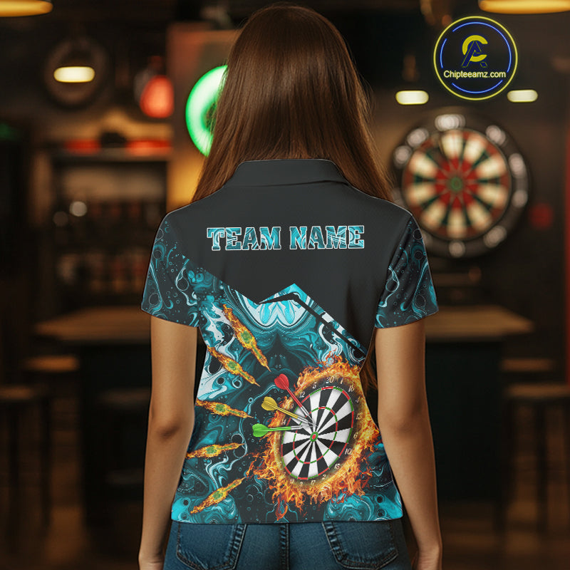 Personalized Turquoise Dartboard Fire Marble Darts Shirt For Women Custom Darts Team Jersey Outfit TDM5097