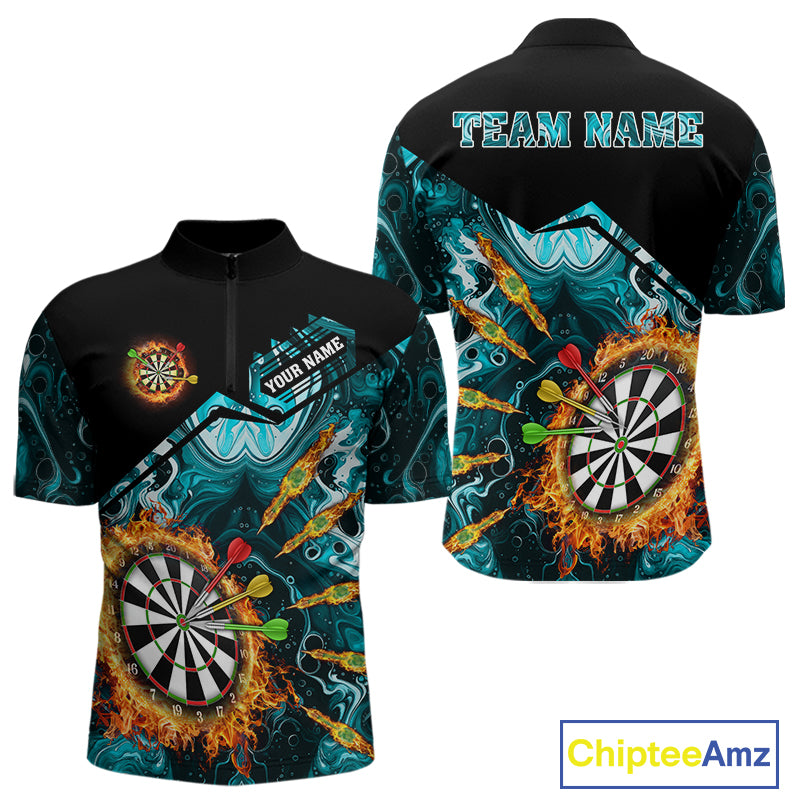 Personalized Turquoise Dartboard Fire Marble Darts Shirt For Men Custom Darts Team Jersey Outfit TDM5097