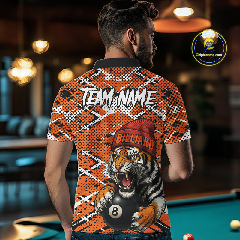 Personalized Orange Black Grunge Tiger Billiard Shirt For Men Custom 8 Ball Pool Team Jersey TDM5100
