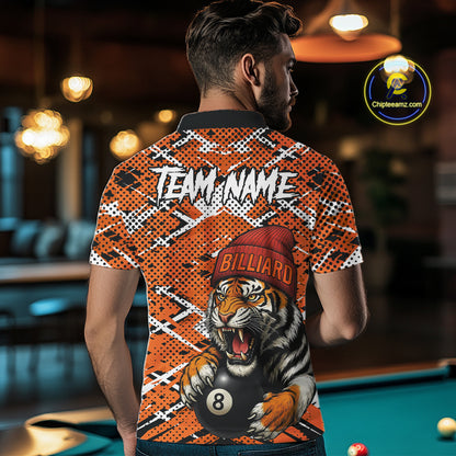 Personalized Orange Black Grunge Tiger Billiard Shirt For Men Custom 8 Ball Pool Team Jersey TDM5100