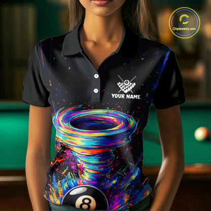 Funny 8 Ball Pool Colorful Splash Tornado Billiard Shirt For Women Custom Billiard Team Jersey TDM5575
