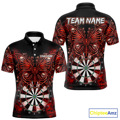 Red Dartboard Butterfly Skull Darts Shirt For Men Custom Darts League Team Jersey Polo & 1/4 Zip TDM5583