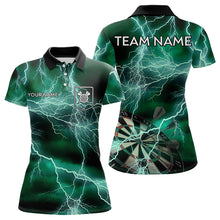 Load image into Gallery viewer, Black Turquoise Thunder Lightning Dart Shirt With Pocket For Women Custom Dart Jersey TDM3802