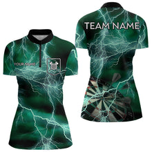 Load image into Gallery viewer, Black Turquoise Thunder Lightning Dart Shirt With Pocket For Women Custom Dart Jersey TDM3802